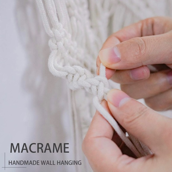 Boho macramé wall hanging tan woven home decor - Picture 4 of 6